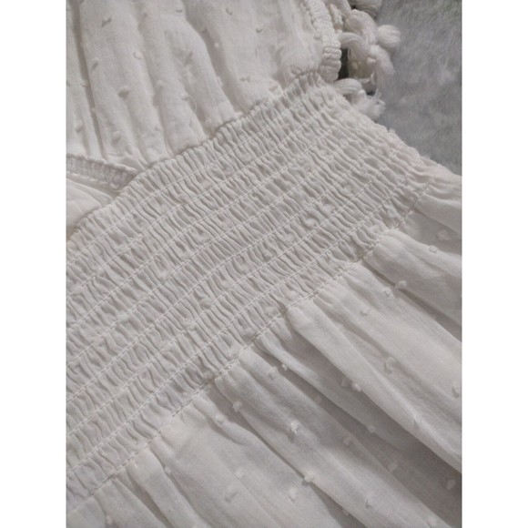 White Boho Top Blouse Fringe Elastic Waist Beach Clothing Culture Kitch Sz L - Picture 5 of 9